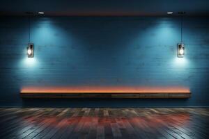 Dynamic gray-blue background with integrated lighting, perfect for impactful product presentations photo