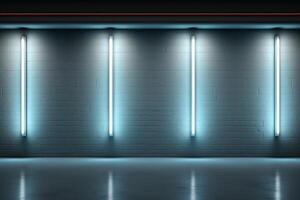 Beautiful empty wall with lateral lighting columns, creating a minimalistic backdrop AI Generated photo