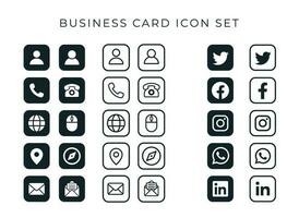 business card icon set on rounded square background vector