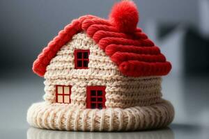 Symbolic insulation house with red bonnet signifies office comfort AI Generated photo