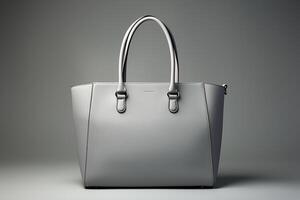 Studio backdrop accentuates the beauty of a trendy smooth gray women's handbag AI Generated photo