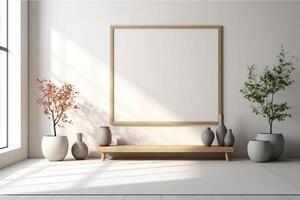 Peaceful and light-filled space with a mockup frame, 3D rendered photo