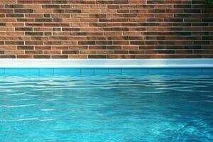 encantador nadando piscina abrazado por un clásico ladrillo pared ai generado foto