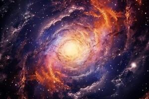 infinito cósmico reino adornado con un asombroso espiral galaxia y reluciente estrellas ai generado foto