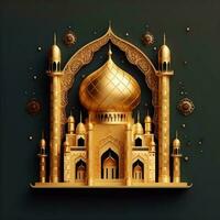 3D Mosque illustration for Eid Mubarak. Islamic Celebration. photo