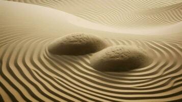 Stones in the sand on a background of wavy lines. photo