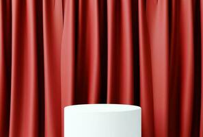 Podium with red curtain background for display product. Product presentation, Branding, Stage showcase and more. 3d rendering photo