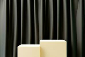 Podium with dark curtain background for display product. Product presentation, Branding, Stage showcase and more. 3d rendering photo