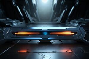 Sleek futuristic design with built-in lighting on a universal gray-blue background photo