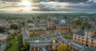 Aerial view over the city of Oxford with Oxford University. photo