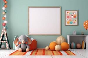 Lively and playful interior scene of a children's room with a mock-up frame AI Generated photo