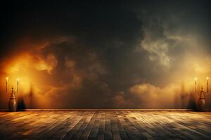 Dark wall illuminated by a captivating golden sun glare for presentations AI Generated photo