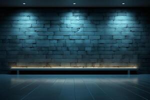 Minimalistic gray-blue wall with columnar lateral lighting for product presentations photo
