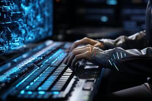 Innovative automation, Robot's keyboard typing highlights AI research and development photo