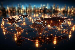 Internet of the world, Glowing lines on world map showcase global connectivity photo