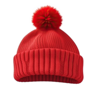 Red knitted hat isolated. Illustration AI Generative png