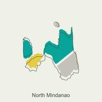 Map of North Mindanao vector design template, national borders and important cities illustration