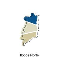 Map of Ilocos Norte vector design template, national borders and important cities illustration