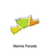 map of Marine Parade vector design template, national borders and important cities illustration