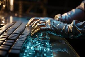 Innovative automation, Robot's keyboard typing highlights AI research and development photo