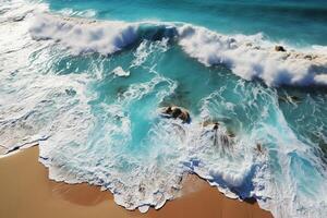 Top view reveals a stunning beach scene, perfect for a relaxing vacation photo