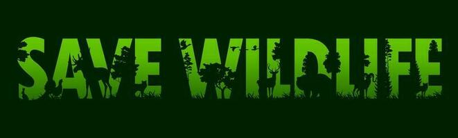 Save wildlife banner, animal and bird silhouettes vector