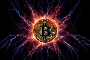 Bitcoin blockchains lightning network showcasing DeFis fast transactions AI Generated photo