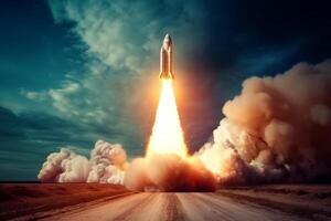 The path to success, Rocket launch as a symbol of startup business opportunity AI Generated photo