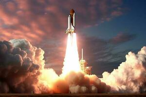 Thrilling liftoff, Rocket launch symbolizes startup business opportunity AI Generated photo