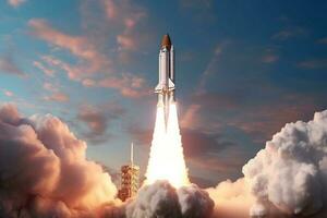 Thrilling liftoff, Rocket launch symbolizes startup business opportunity AI Generated photo