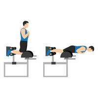 Man doing glute ham raise exercise. Glute Ham Developer Back Extension. vector