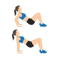 Woman doing Triceps dips exercise. Workout for hands. vector