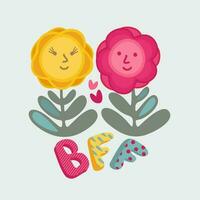 BFF. Vector isolated illustration of two daisies with lettering. Best friends forever