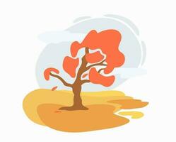 Autumn landscape. Tree with red leaves. Vector isolated illustration.