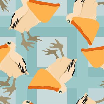 vector sin costura suave modelo con pelícanos en tartán antecedentes.