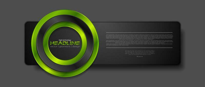 Abstract black banner with green glossy circle
