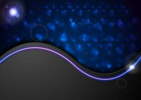 Dark blue shiny glowing background with neon wave vector