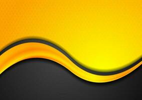 Orange and black abstract background with glossy wave vector