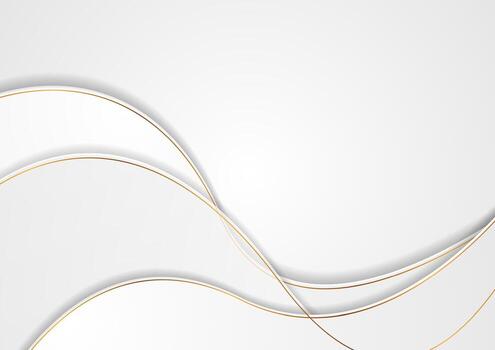 Grey white abstract wavy background with bronze outlines vector