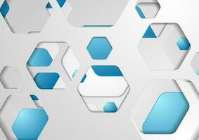 Abstract tech grey blue paper hexagons background vector