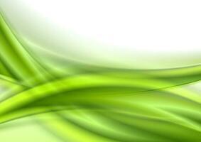 Abstract green smooth shiny waves on white background vector