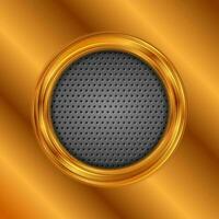 Abstract bronze circle on perforated metallic texture vector