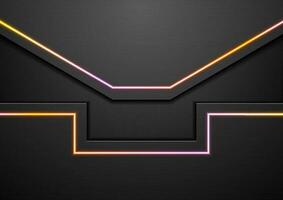 Black abstract tech background with neon light lines vector