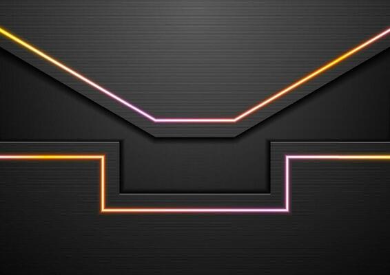 Black abstract tech background with neon light lines