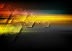 Glossy hexagons and glowing stripes abstract tech background vector