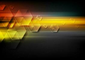 Glossy hexagons and glowing stripes abstract tech background vector