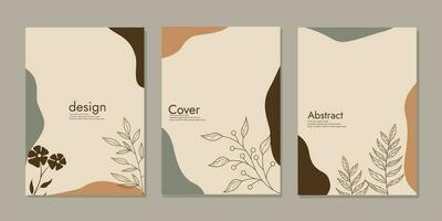 set of book cover designs with hand drawn floral decorations. abstract retro botanical background.size A4 For notebooks, books, planners, brochures, catalogs vector