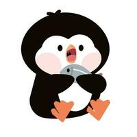 Cute penguin Eating Fish cartoon vector