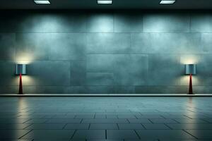Minimalistic background featuring a beautiful gray-blue wall with lateral lighting columns AI Generated photo