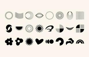 Aesthetic y2k elements and shapes in black color. vector